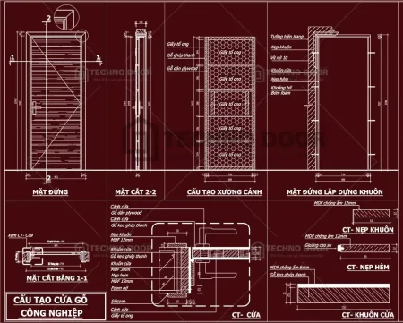 Bản vẽ cấu tạo kĩ thuật Cửa gỗ công nghiệp và Cừa gỗ Chống cháy