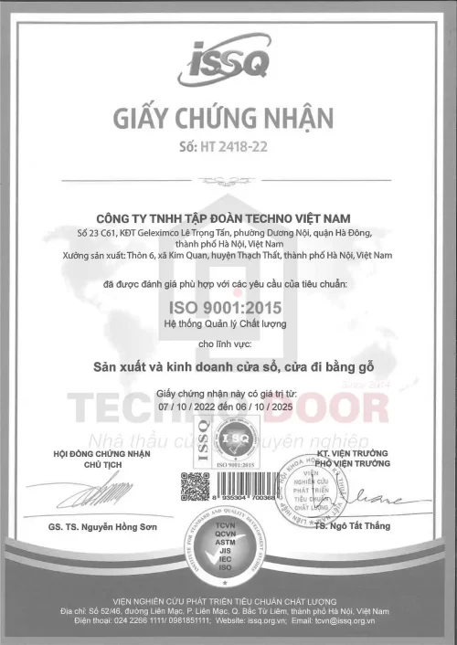 Giấy chứng nhận ISO 9001-2015 - Technodoor - Trang 1.