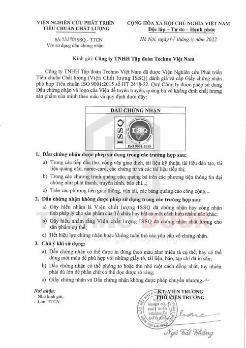 Giấy chứng nhận ISO 9001-2015 - Technodoor - Trang 2.
