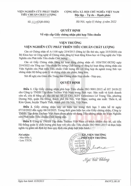 Giấy chứng nhận ISO 9001-2015 - Technodoor - Trang 3.